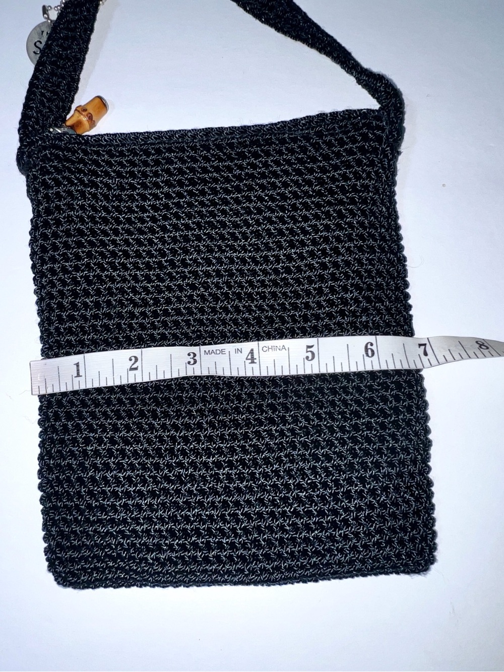 The Sak Vintage Black Hand-Crochet Crossbody Purse Bag Bamboo Zipper Pull Y2K - Picture 7 of 14